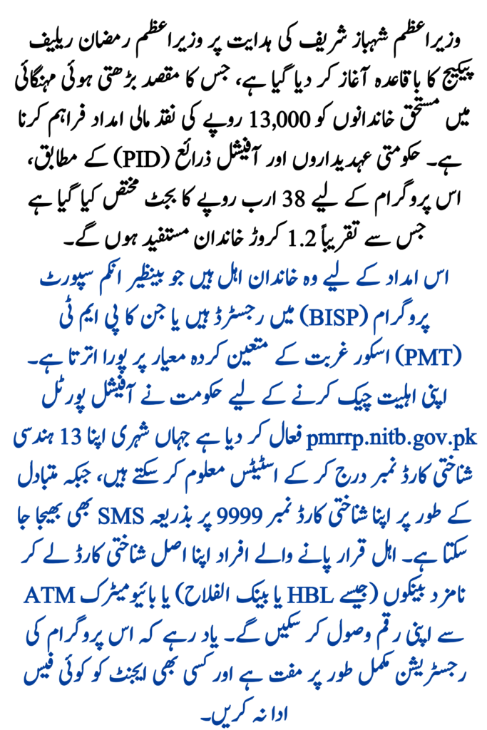 PM Ramzan Relief Package Registration Online