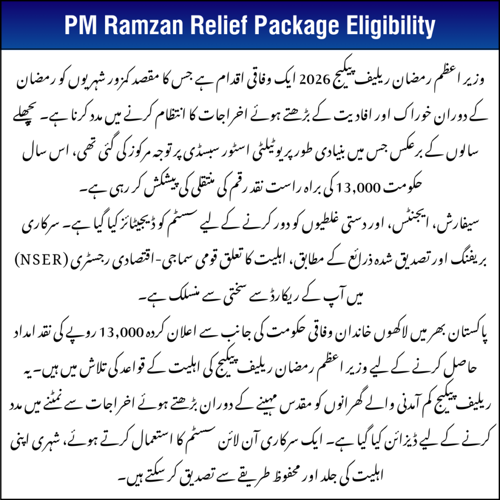 PM Ramzan Relief Package Eligibility